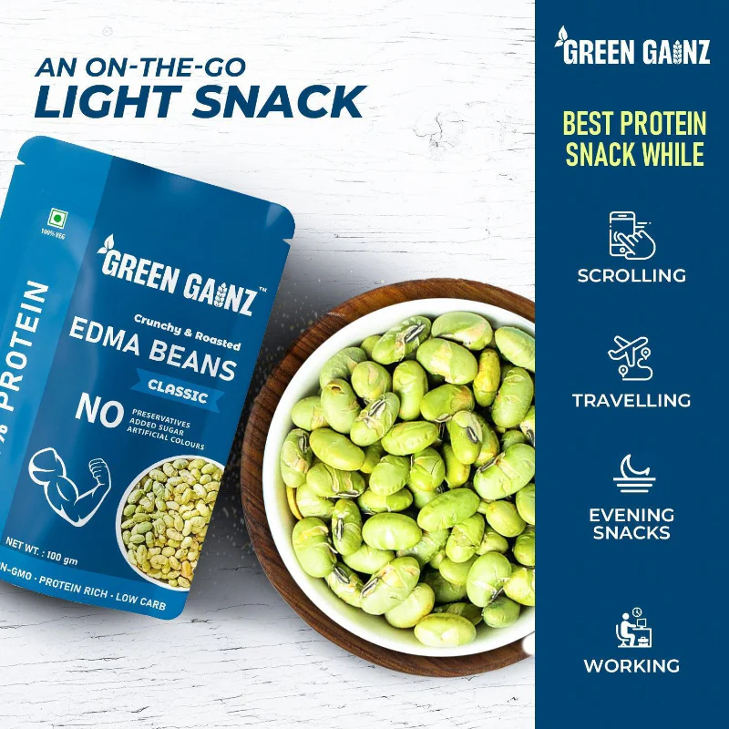 Green Gainz Edamame Classic Flavour (Pack of 6) – Protein-Rich, Low Carb Friendly Snack - Image 4